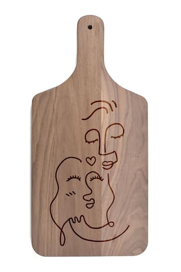 Drawn Love Faces Walnut Paddle Cutting Board